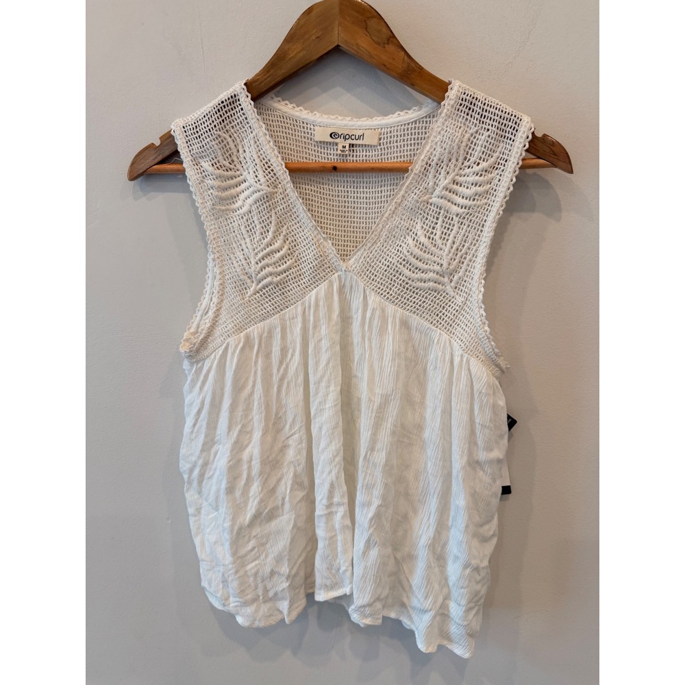Rip Curl White Crochet Tank Top NWT Medium Boho Sleeveless Flowy
